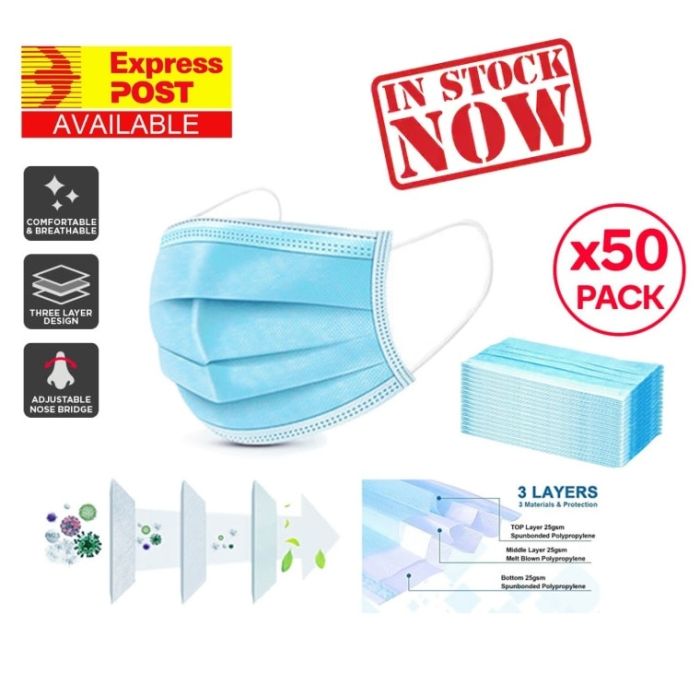 50 x Disposable Surgical and Face Masks for General Use