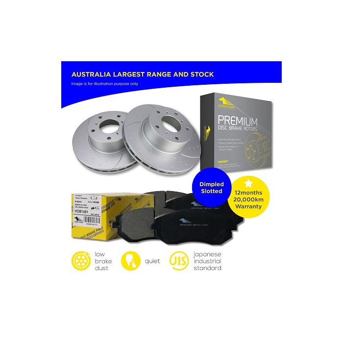 Front Dimple Slotted Rotors and Brake Pads for Holden Commodore VT VX VY VZ