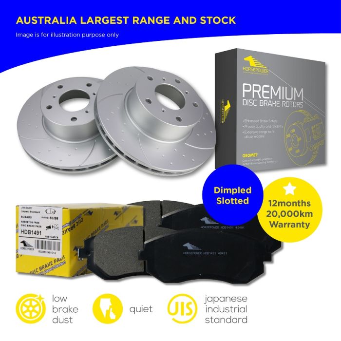 Front Dimple Slotted Disc Rotors and Brake Pads for Ford Falcon BA BF FG
