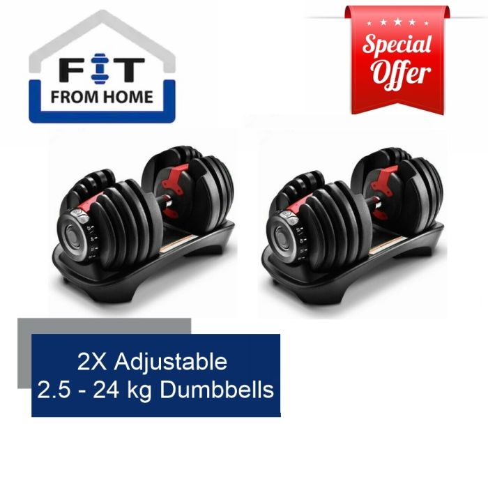 2 x 24kg Adjustable Dumbbells