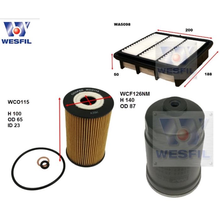 Wesfil Oil Air Fuel Filter Service Kit for Hyundai i30 FD 1.6 Diesel 03/08-08/11