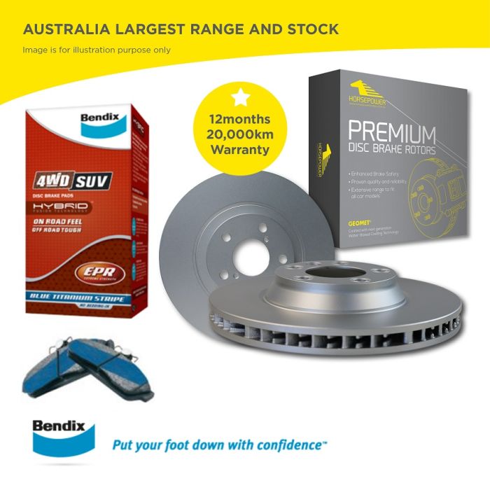 Rear Bendix 4WD Brake Pads and Disc Rotor set for Mitsubishi Outlander 2.4 12-