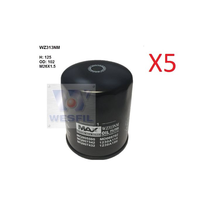 5 x Wesfil Oil Filters WZ313NM