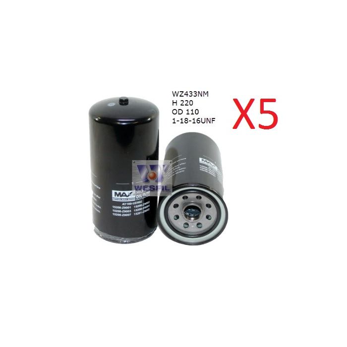 5 x Wesfil Oil Filters WZ433NM
