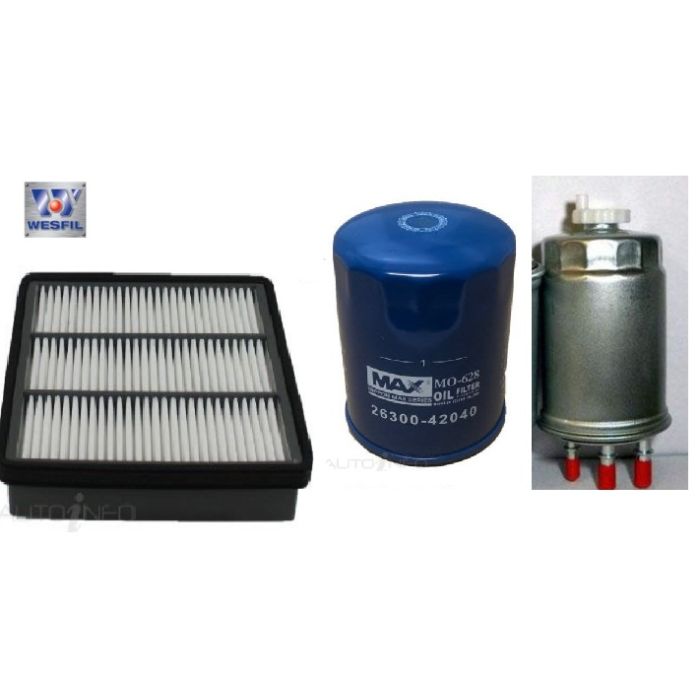 Wesfil Oil Air Fuel Filter Service Kit for Hyundai Terracan HP 2.9L CRDi 05-08