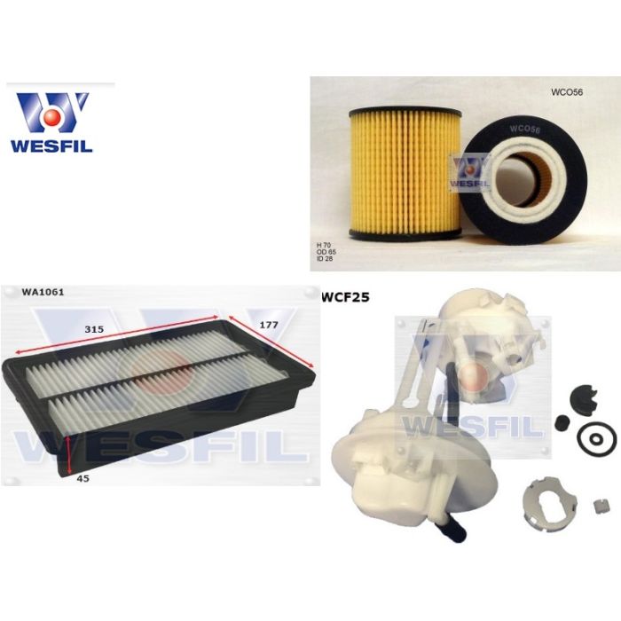 Wesfil Oil Air Fuel Filter Service Kit for Mazda 6 GG GY 2.3L 08/02-01/08