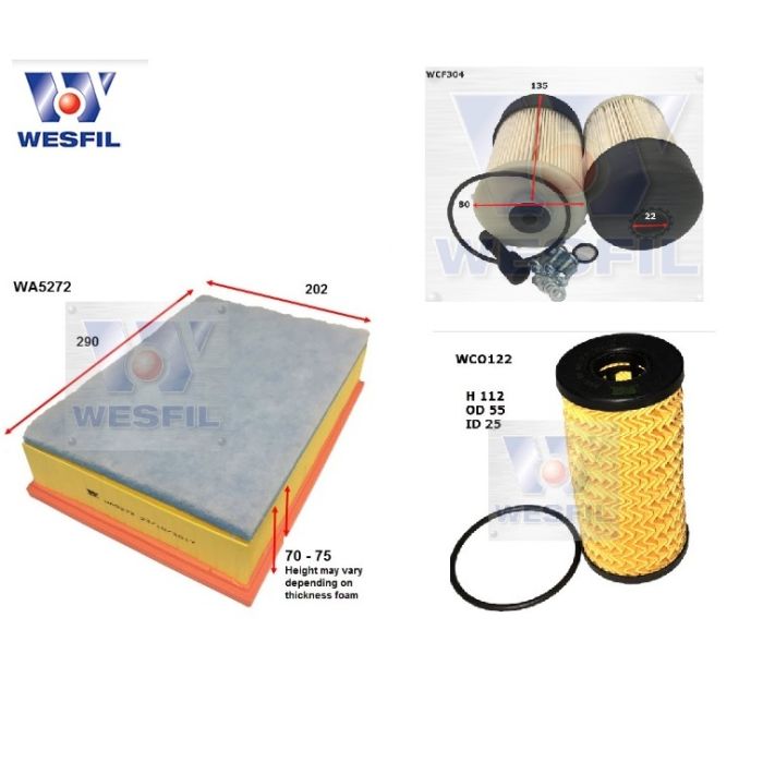 Wesfil Oil Air Mahle Fuel Filter Service Kit for Renault Master X62 2.3 09/2013-