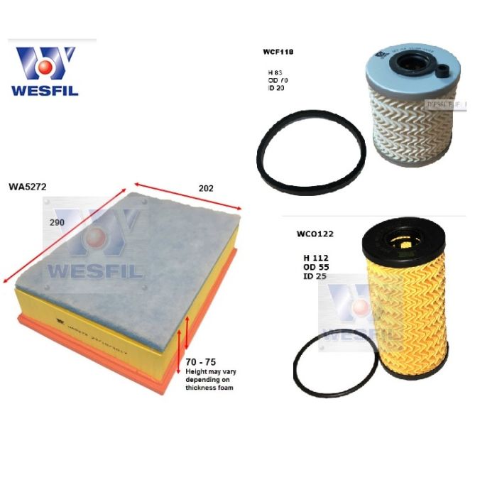 Wesfil Oil Air Purflux Fuel Filter Service Kit for Renault Master X62 2.3 09/13-