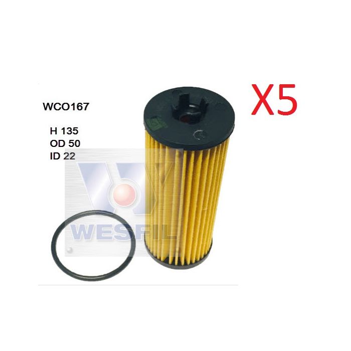 5 x Wesfil Oil Filters WCO167