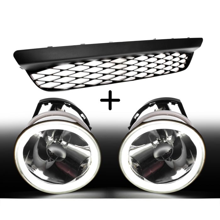 Pair Fog Light Lamp (Halo LED) & Lower Bumper Grille For Ford Falcon BF XR6 XR8