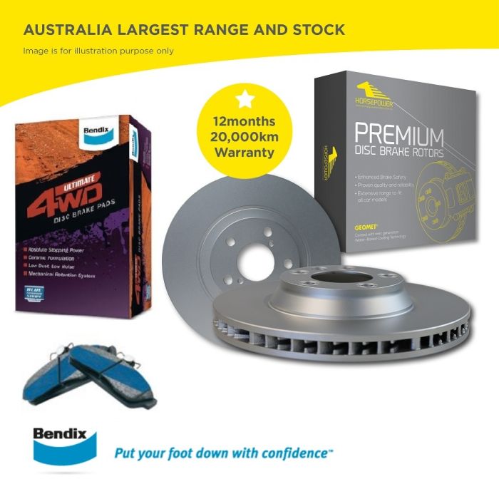Front Disc Rotors and Bendix Brake Pads for Ford Ranger Raptor PX3 2.0 09/2018-03/2022