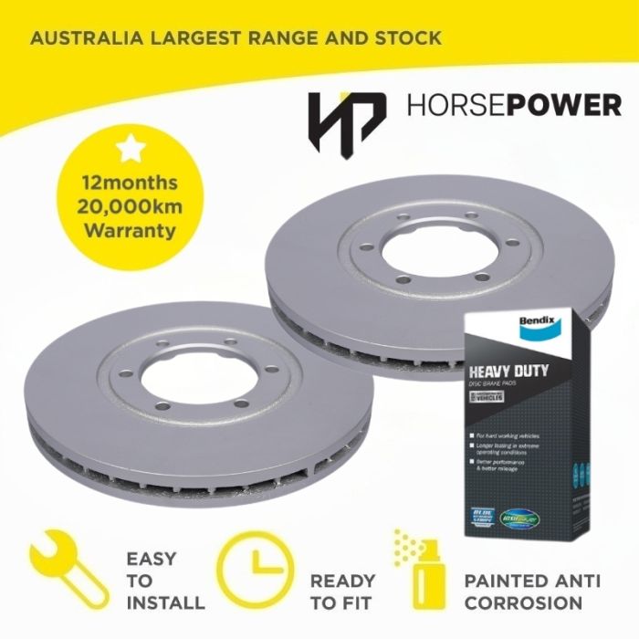 Front Bendix HD Brake Pads and Rotors Set for Ford COURIER 2.6L XL 4WD 96-99