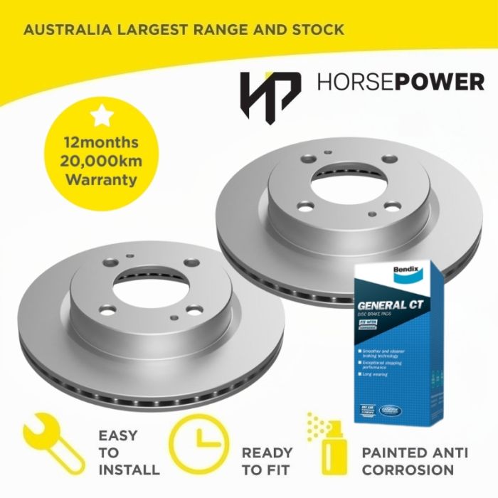 Front Disc Rotors and Bendix Brake Pad set for Mitsubitshi Mirage LA LB 2013-2021