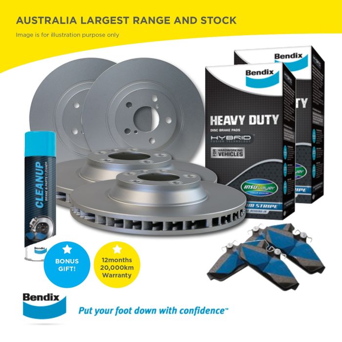 Full Set F+R Brake Rotors HD Bendix Pads for Ford Transit VM FWD only 10mm studs