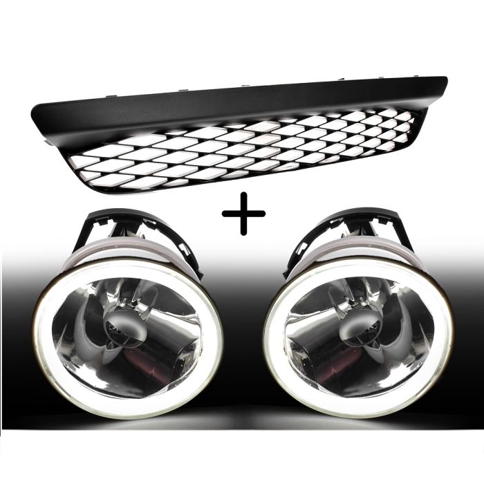 Pair Fog Light Lamp (Halo LED) & Lower Bumper Grille For Ford Falcon BF XR6 XR8
