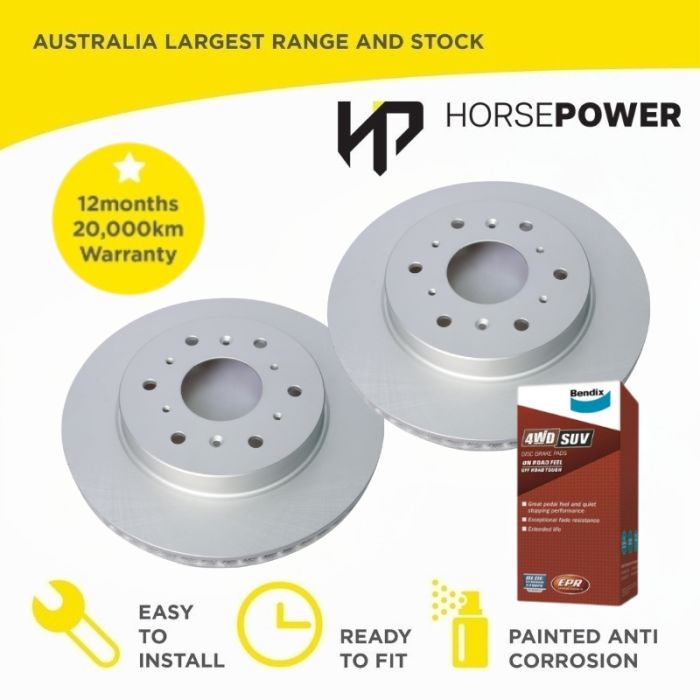 Horsepower Rear Brake Disc Rotors and Bendix Brake Pads for Haval H9 2.0 2015-on