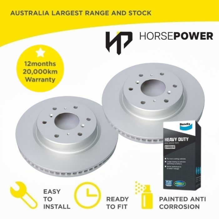 Horsepower Geomet Coated Front Brake Disc Rotors and Bendix Brake Pads for Haval H9 2.0 2015-on